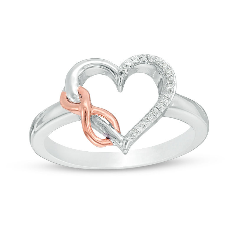1/20 CT. T.W. Diamond Infinity Heart Ring in Sterling Silver and 10K Rose Gold