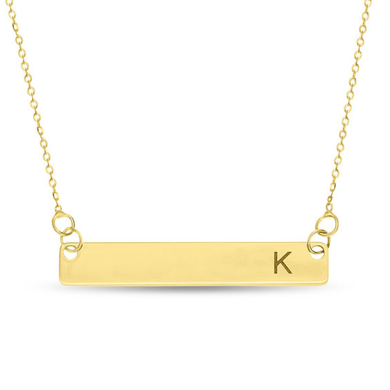 Sideways Bar Necklace in 10K Gold (1 Initial) 17" Personalized