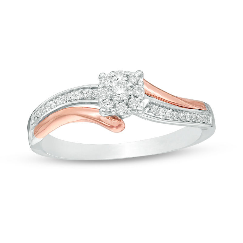 1/5 CT. T.W. Diamond Frame Bypass Promise Ring in Sterling Silver and 10K Rose Gold
