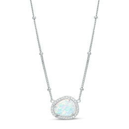 Pear-Shaped Lab-Created Opal and White Sapphire Frame Necklace in Sterling Silver - 16&quot;