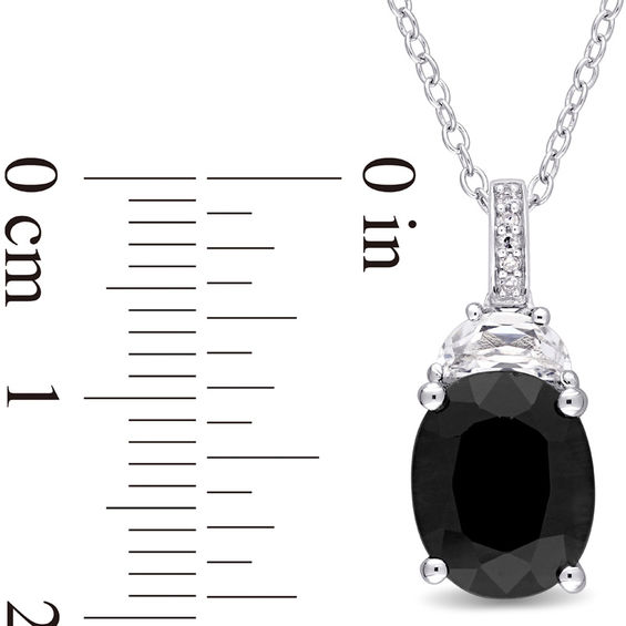 Oval Black Sapphire, Half-Moon Lab-Created White Sapphire and Diamond Accent Pendant in Sterling Silver Oval Black Sapphire, Half-Moon Lab-Created White Sapphire and Diamond Accent Pendant in Sterling Silver