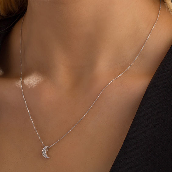 1/10 CT. T.w. Diamond Crescent Moon Pendant in Sterling Silver