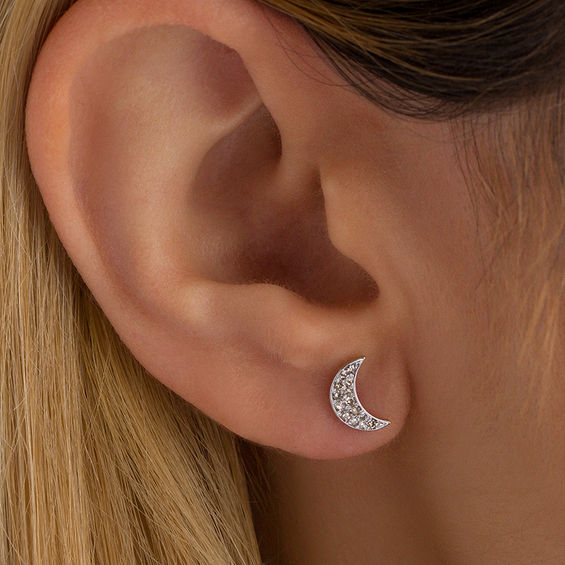 1/8 CT. T.w. Diamond Crescent Moon Stud Earrings in Sterling Silver