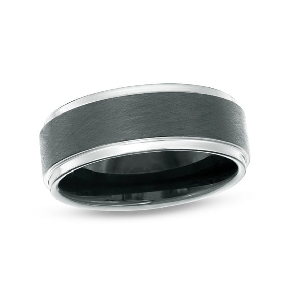 8.0mm Satin Center Wedding Band in Two-Tone Cobalt