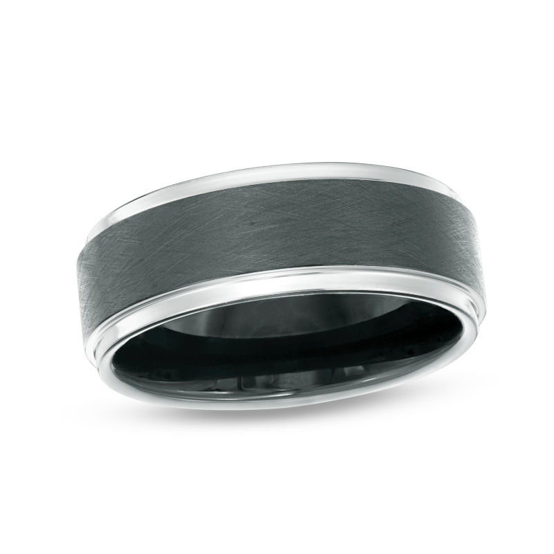 Main Image 1 of 8.0mm Satin Center Wedding Band in Two-Tone Cobalt