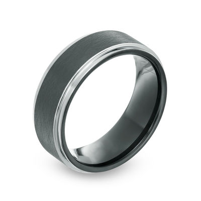Gift box Men 8mm Titanium Ring Beveled Edges Black & Dark Color Two-tone Band 