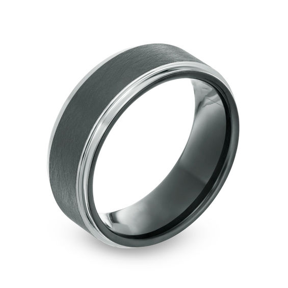 8.0mm Satin Center Wedding Band in Two-Tone Cobalt