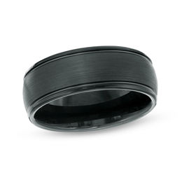 8.0mm Satin Center Wedding Band in Black IP Cobalt