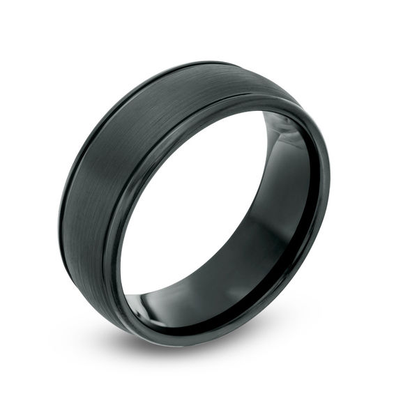 8.0mm Satin Center Wedding Band in Black IP Cobalt