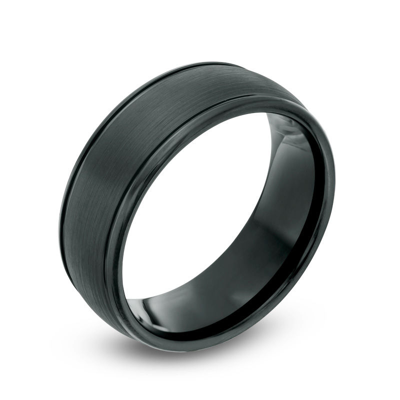 Main Image 2 of 8.0mm Satin Center Wedding Band in Black IP Cobalt