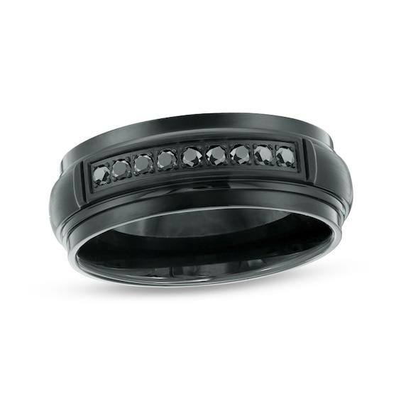 1/6 CT. T.W Black Diamond Channel Wedding Band in Black IP Stainless Steel