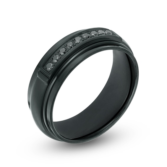 1/6 CT. T.W Black Diamond Channel Wedding Band in Black IP Stainless Steel