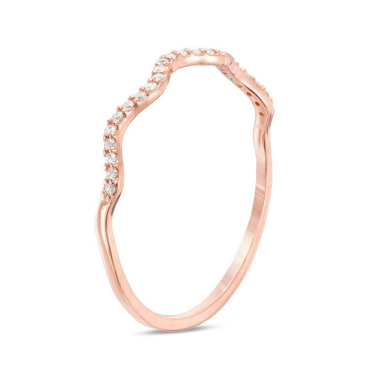 Main Image 2 of 1/15 CT. T.W. Diamond Wave Band in 10K Rose Gold