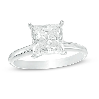 Solitaire Moissanite Engagement Ring 14K White Gold Engagement Ring 2 CT Princess Cut Moissanite Engagement Ring Minimal Engagement Ring