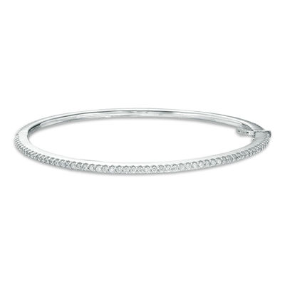 Narrow 10 Diamond Bangle Bracelet 14k white gold