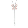 Thumbnail Image 1 of 1/15 CT. T.W. Diamond Butterfly Lariat Bolo Necklace in Sterling Silver and 10K Rose Gold - 26"