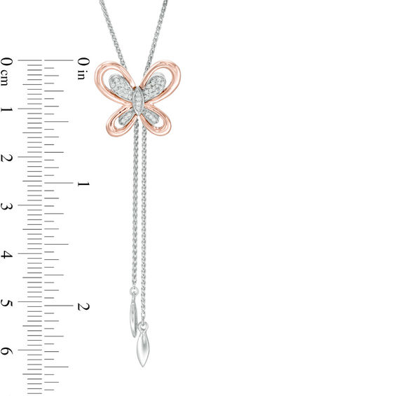 1/15 CT. T.w. Diamond Butterfly Lariat Bolo Necklace in Sterling Silver and 10K Rose Gold - 26"