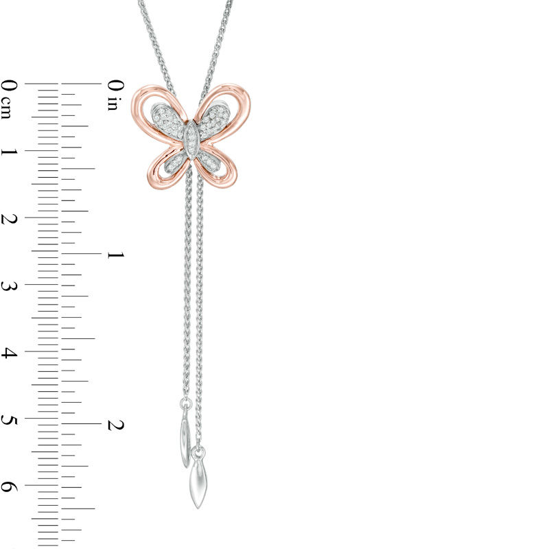 Main Image 2 of 1/15 CT. T.W. Diamond Butterfly Lariat Bolo Necklace in Sterling Silver and 10K Rose Gold - 26"
