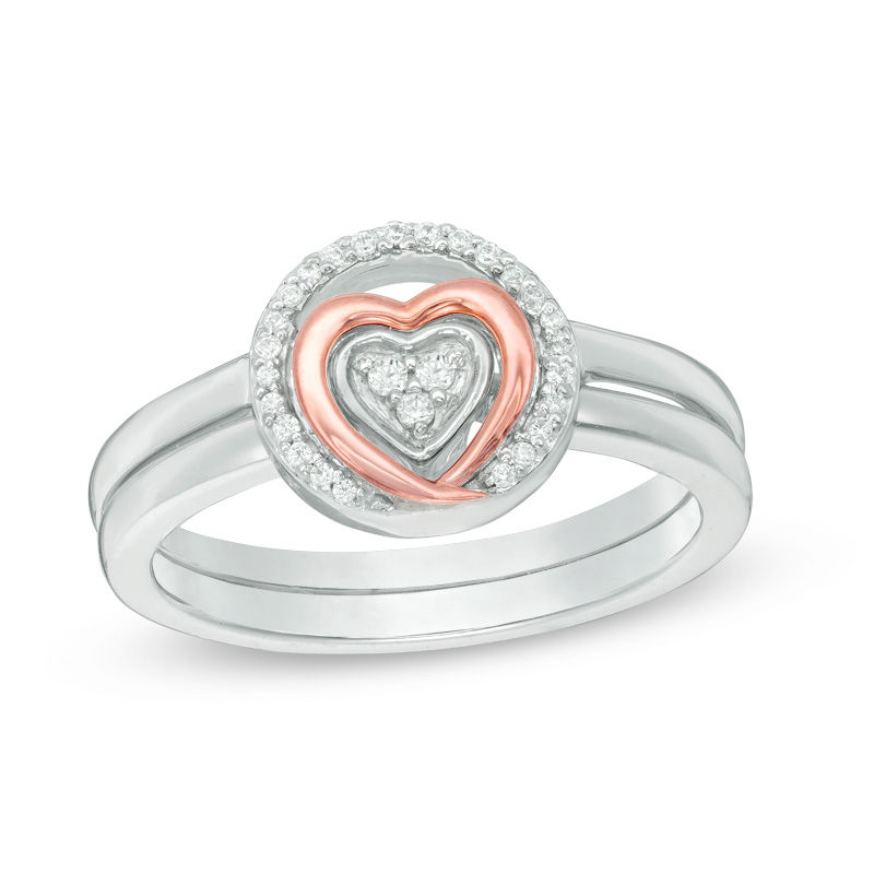 Main Image 1 of Convertibilities 1/10 CT. T.W. Diamond Heart Three-in-One Ring in Sterling Silver and 10K Rose Gold