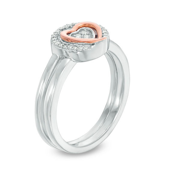 Convertibilities 1/10 CT. T.w. Diamond Heart Three-in-One Ring in Sterling Silver and 10K Rose Gold