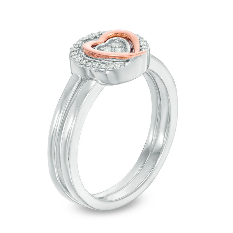 Main Image 2 of Convertibilities 1/10 CT. T.W. Diamond Heart Three-in-One Ring in Sterling Silver and 10K Rose Gold