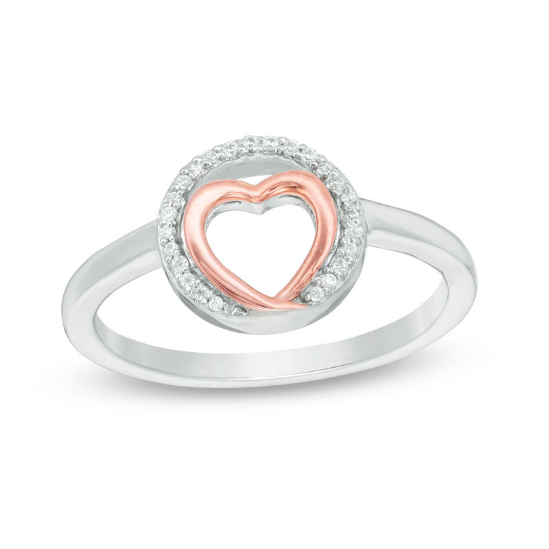 Main Image 3 of Convertibilities 1/10 CT. T.W. Diamond Heart Three-in-One Ring in Sterling Silver and 10K Rose Gold