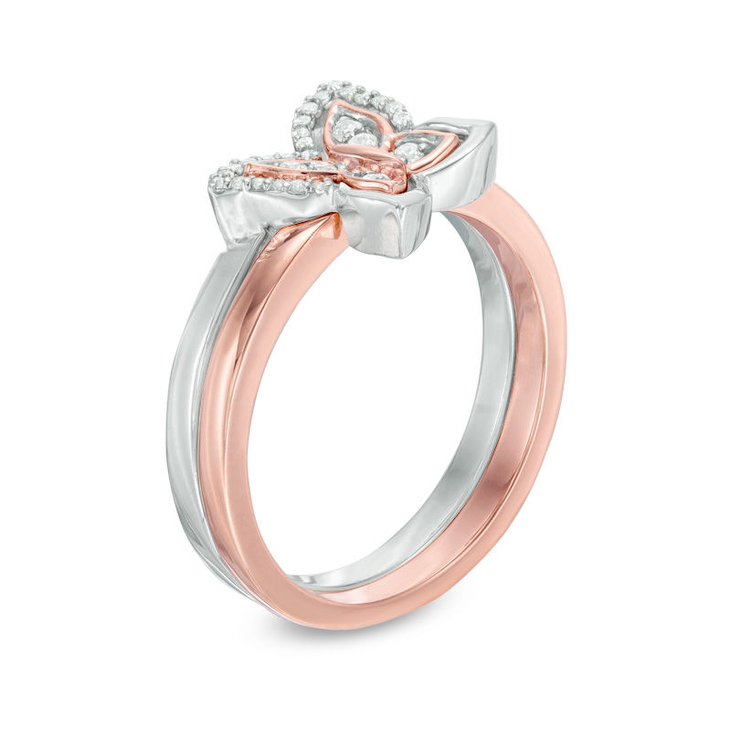 Main Image 2 of Convertibilities 1/6 CT. T.W. Diamond Butterfly Three-in-One Ring in Sterling Silver and 10K Rose Gold
