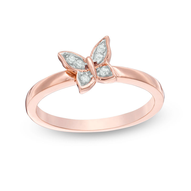 Main Image 3 of Convertibilities 1/6 CT. T.W. Diamond Butterfly Three-in-One Ring in Sterling Silver and 10K Rose Gold