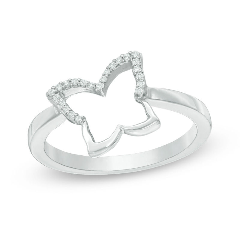 Main Image 4 of Convertibilities 1/6 CT. T.W. Diamond Butterfly Three-in-One Ring in Sterling Silver and 10K Rose Gold