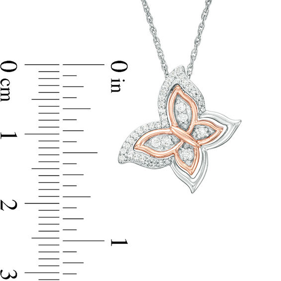 Convertibilities 1/8 CT. T.w. Diamond Tilted Butterfly Pendant in Sterling Silver and 10K Rose Gold