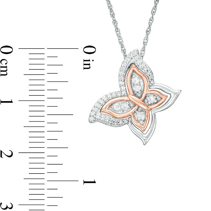 Main Image 2 of Convertibilities 1/8 CT. T.W. Diamond Tilted Butterfly Pendant in Sterling Silver and 10K Rose Gold