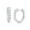 Thumbnail Image 1 of 1/8 CT. T.W. Diamond Three Stone Hoop Earrings in 10K White Gold