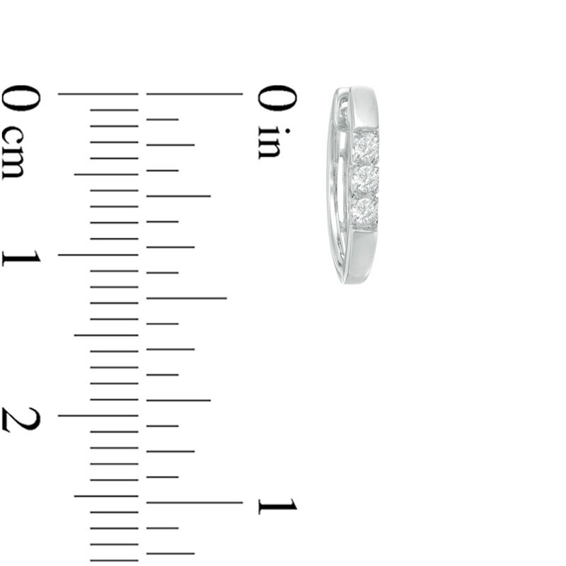 1/8 CT. T.W. Diamond Three Stone Hoop Earrings in 10K White Gold