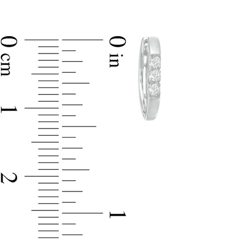 Main Image 2 of 1/8 CT. T.W. Diamond Three Stone Hoop Earrings in 10K White Gold