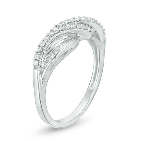 1/3 CT. T.w. Baguette and Round Diamond Crossover Ring in 10K White Gold