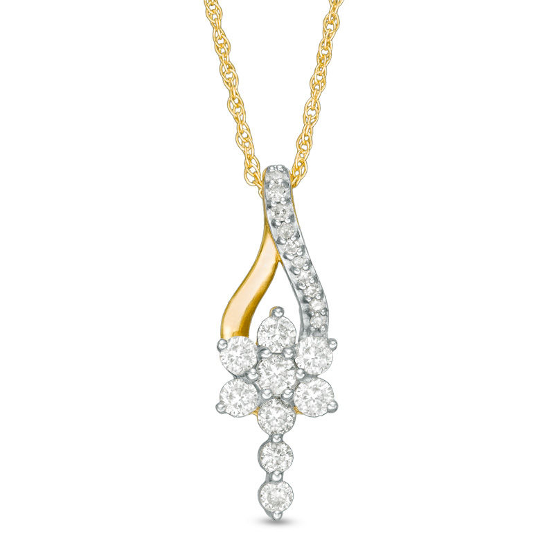 Main Image 1 of 1/4 CT. T.W. Diamond Star Cluster Teardrop Pendant in 10K Gold