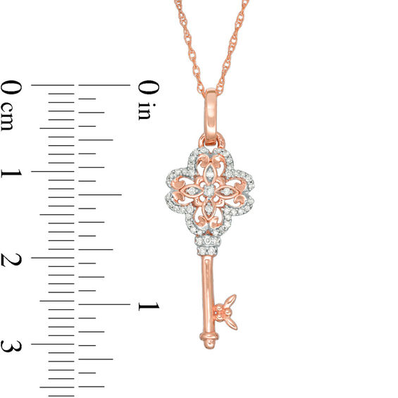 1/10 CT. T.w. Diamond Clover-Top Key Pendant in 10K Rose Gold