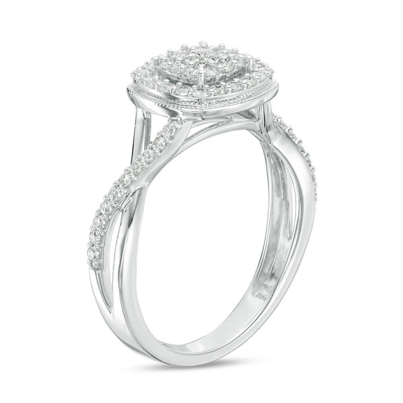 Main Image 2 of 1/2 CT. T.W. Quad Princess-Cut Diamond Double Frame Twist Vintage-Style Ring in 10K White Gold
