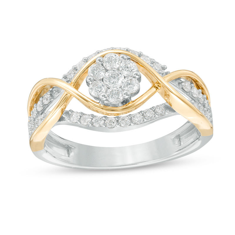 Main Image 1 of 5/8 CT. T.W. Composite Diamond Twist Ring in 10K Two-Tone Gold