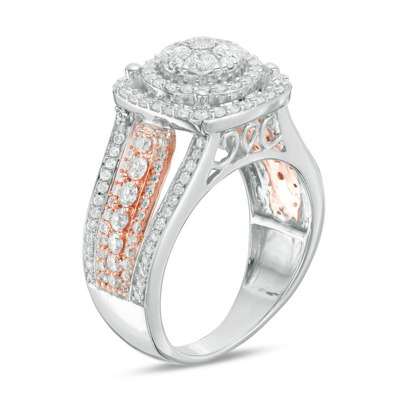 Main Image 2 of 1-1/2 CT. T.W. Composite Diamond Double Frame Multi-Row Ring in 10K Two-Tone Gold