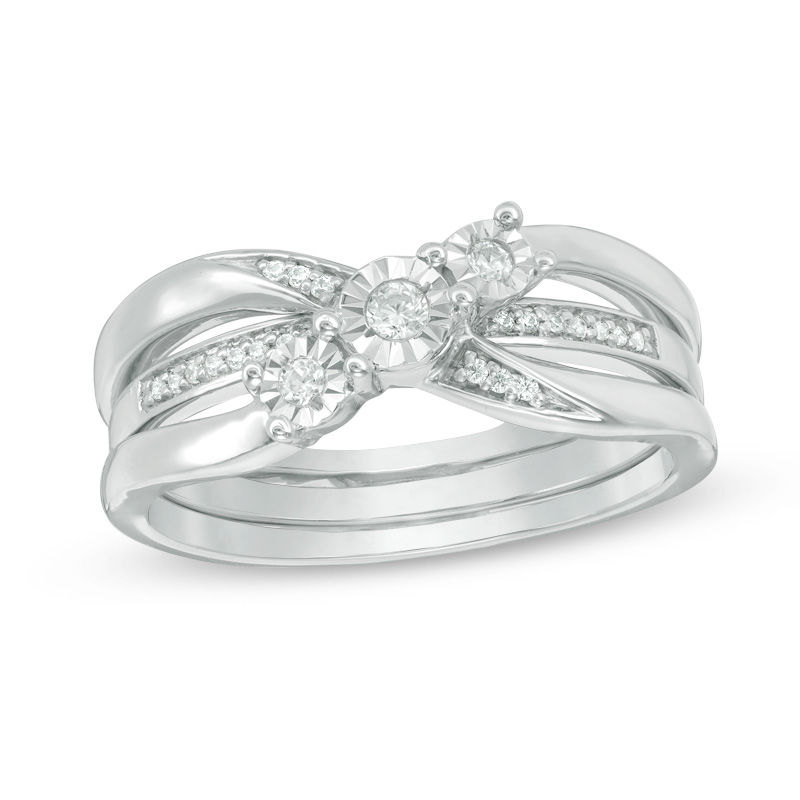 Main Image 1 of Convertibilities 1/10 CT. T.W. Diamond Crossover Three-in-One Ring in Sterling Silver