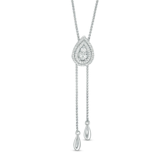 1/5 CT. T.w. Diamond Double Pear-Shaped Lariat Bolo Necklace in Sterling Silver - 26"