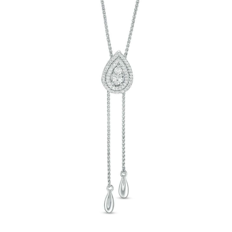 Main Image 1 of 1/5 CT. T.W. Diamond Double Pear-Shaped Lariat Bolo Necklace in Sterling Silver - 26"