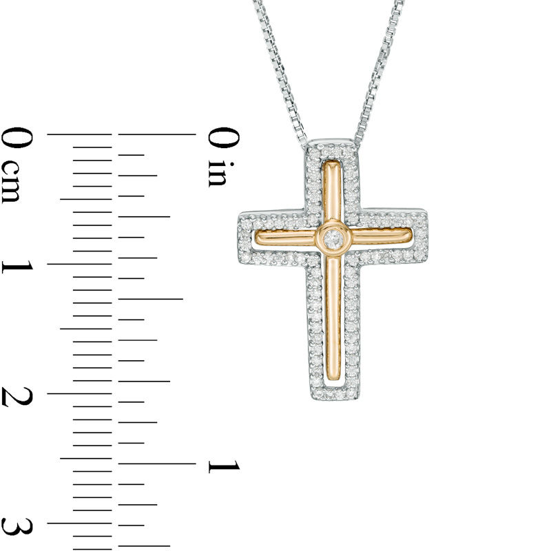 Main Image 4 of Convertibilities 1/8 CT. T.W. Diamond Cross Three-in-One Pendant in Sterling Silver and 10K Gold