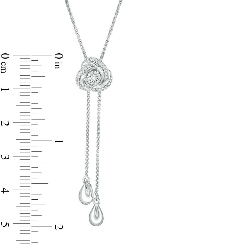 Main Image 2 of 1/8 CT. T.W. Diamond Love Knot Lariat Bolo Necklace in Sterling Silver - 26"
