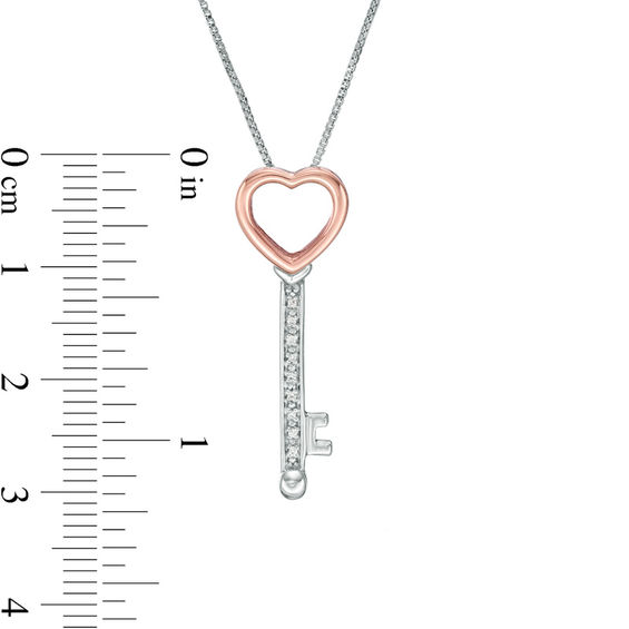 Convertibilities 1/20 CT. T.w. Diamond Heart-Top Key and Lock Three-in-One Pendant in Sterling Silver and 10K Rose Gold