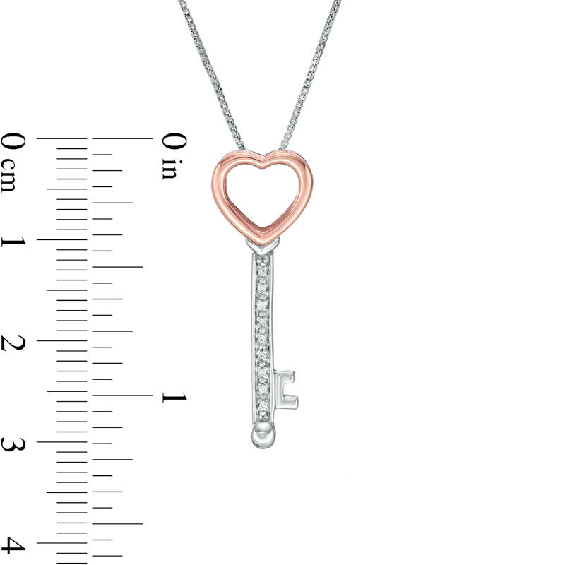 Main Image 3 of Convertibilities 1/20 CT. T.W. Diamond Heart-Top Key and Lock Three-in-One Pendant in Sterling Silver and 10K Rose Gold