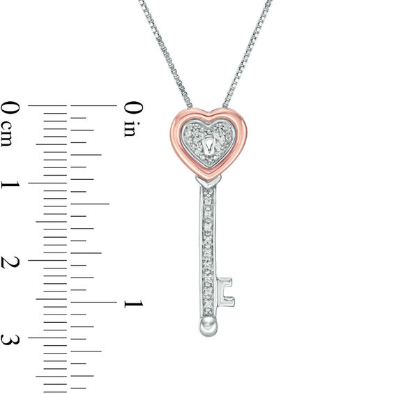 Convertibilities 1/20 CT. T.w. Diamond Heart-Top Key and Lock Three-in-One Pendant in Sterling Silver and 10K Rose Gold
