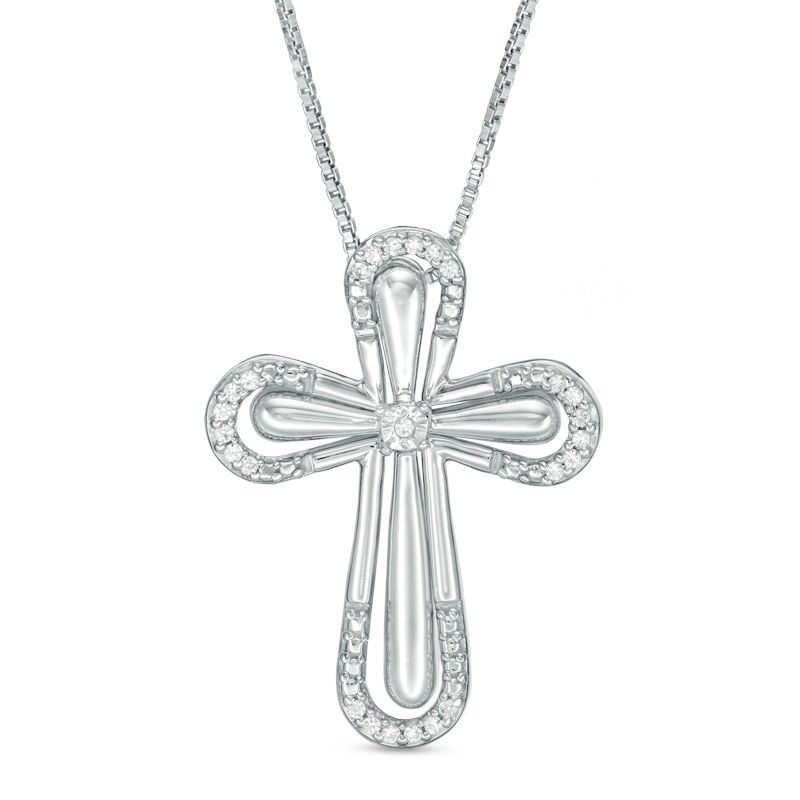 Main Image 1 of Convertibilities 1/20 CT. T.W. Diamond Cross Three-in-One Pendant in Sterling Silver