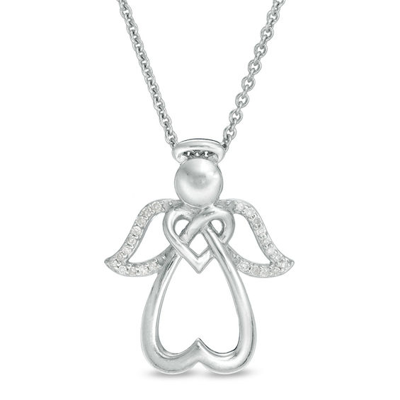 1/20 CT. T.w. Diamond Double Heart Angel Pendant in Sterling Silver